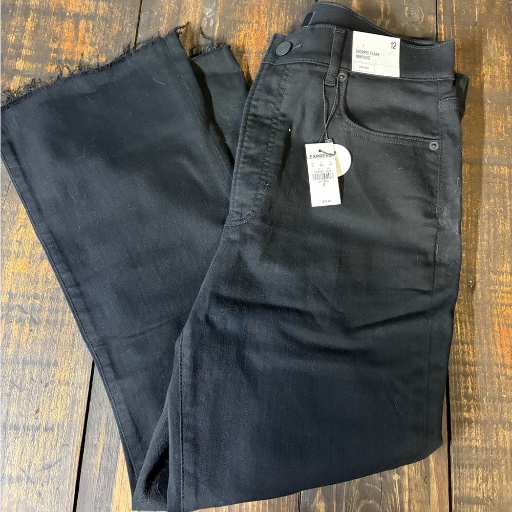 Express Black High Rise Cropped Flare Pants